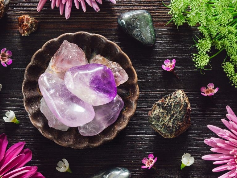 amethyst and flower stock photo